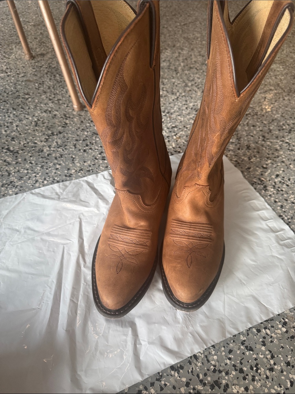 Durango Tan Leather Western Cowboy Boots with Embroidered Shaft